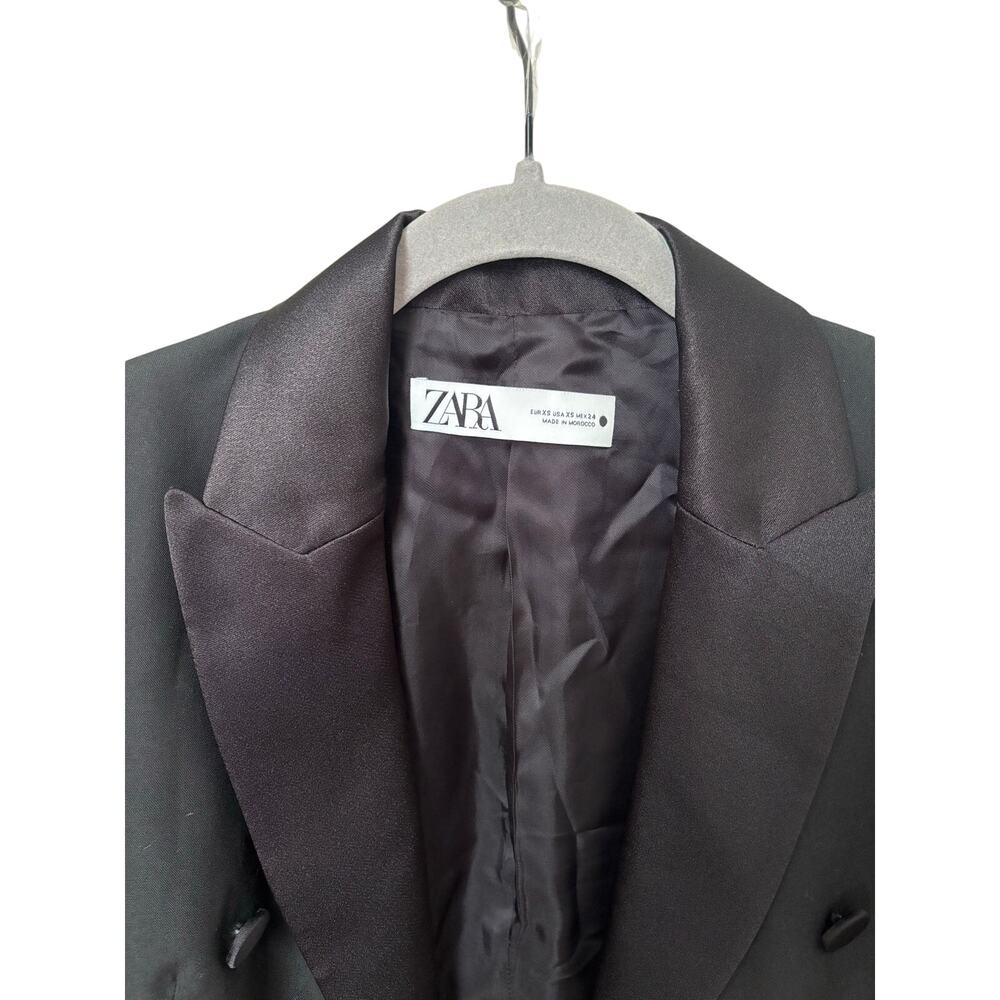 ZARA Black Double Breasted Tuxedo Blazer Satin Lapel Women’s XS EU 34 - Picture 10 of 12